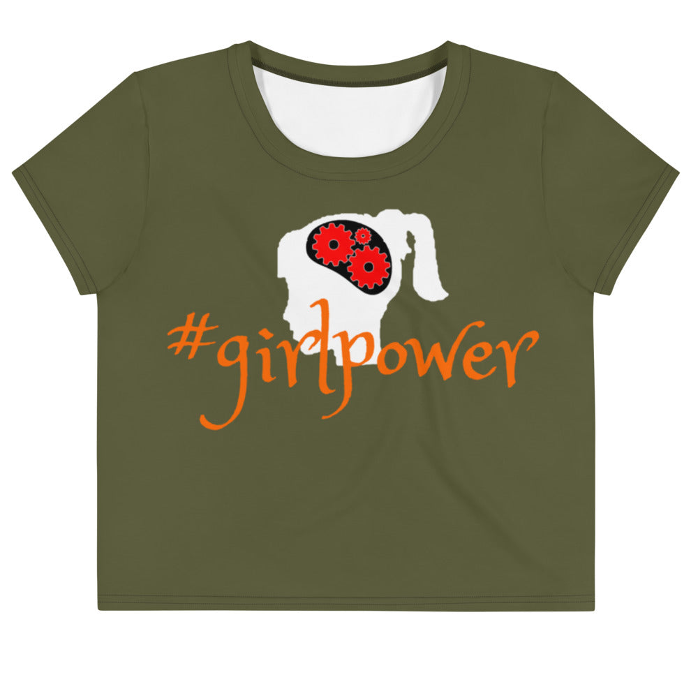 Army Green #girlpower Cropped Tees. Girls' Hashtag Art Crop Top. WickedYo.